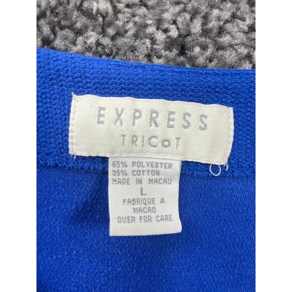 Express Tricot Vest Sweater Womens Large Blue Knit Slit V Neck Button Front - Picture 10 of 13